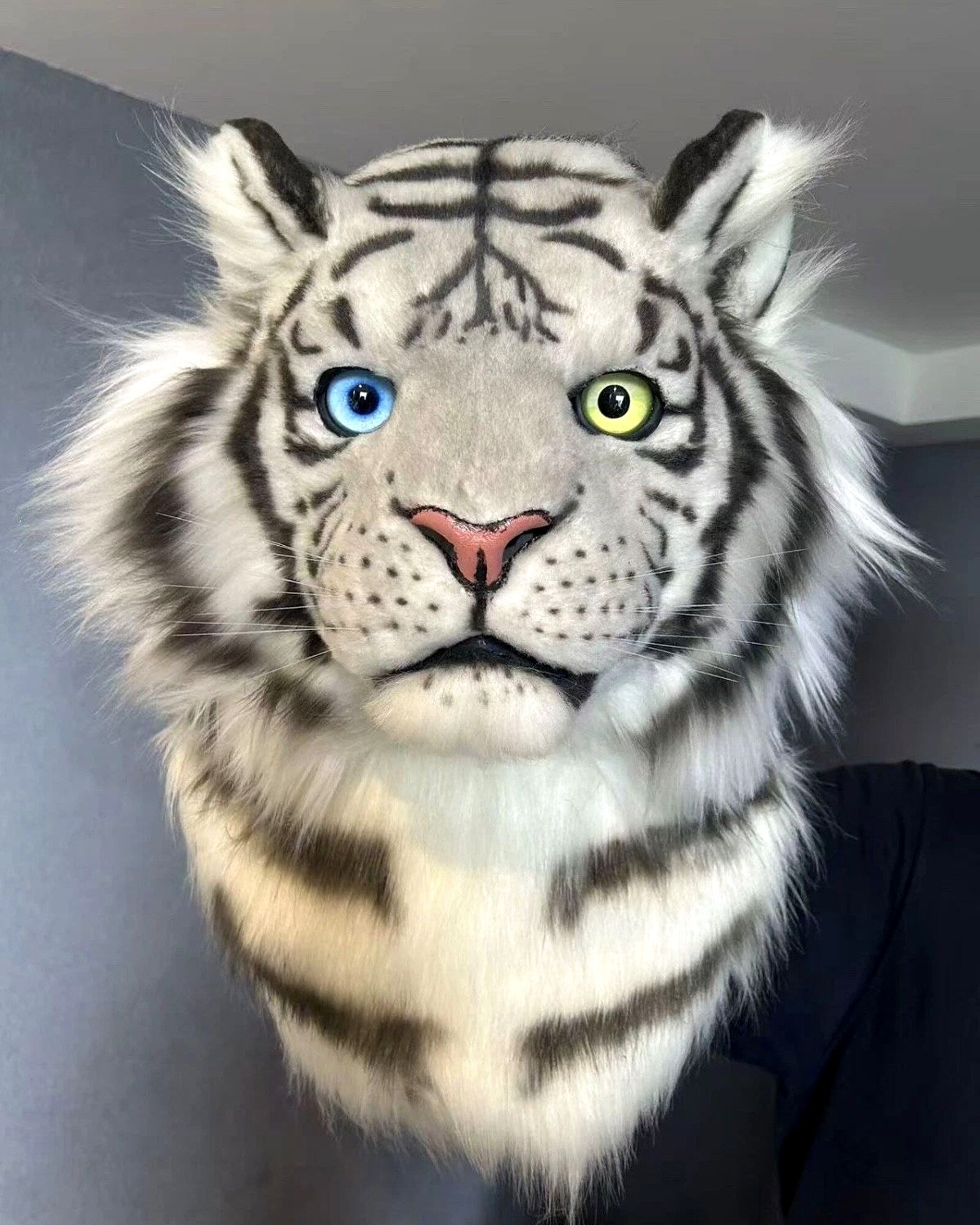 Realistic White Tiger Fursuit Head - Moving Jaw - Odd Eyes product photo 1