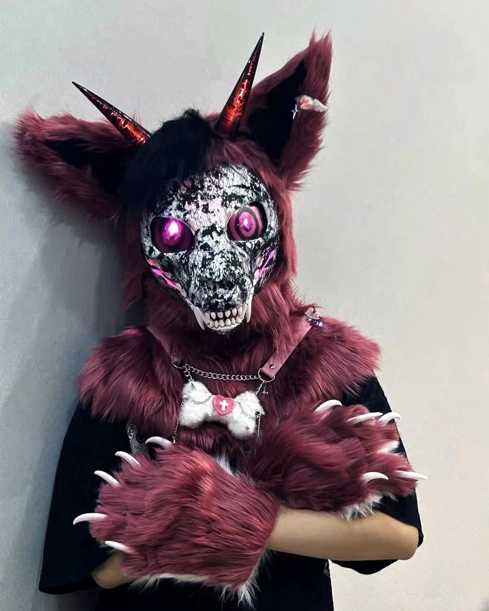 Realistic Gothic Demon Dog Fursuit Head - Magnetic Horns product photo 1
