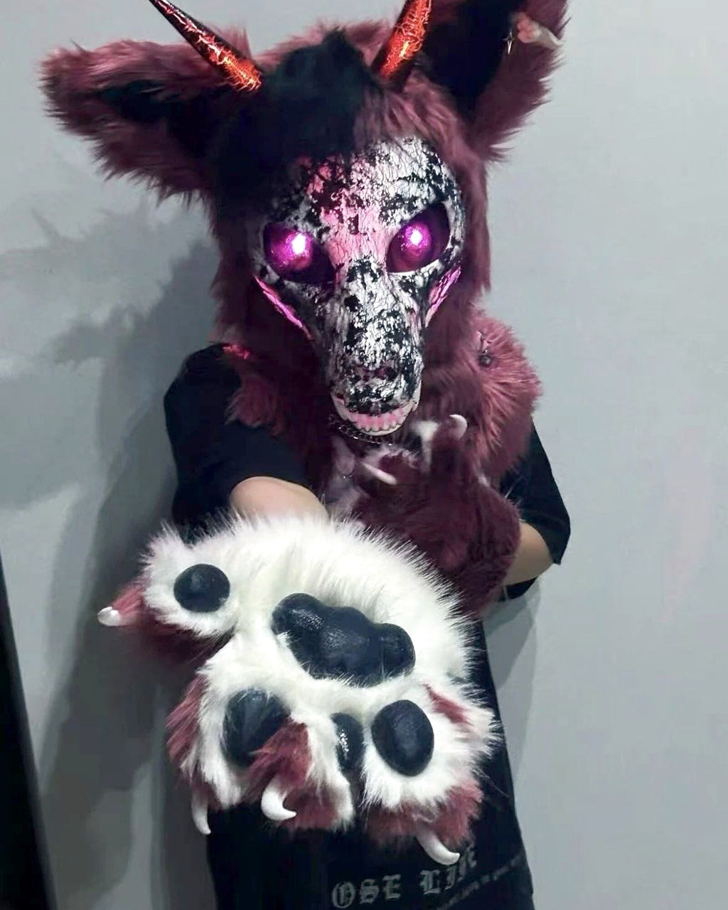 Realistic Gothic Demon Dog Fursuit Head - Magnetic Horns product photo 2