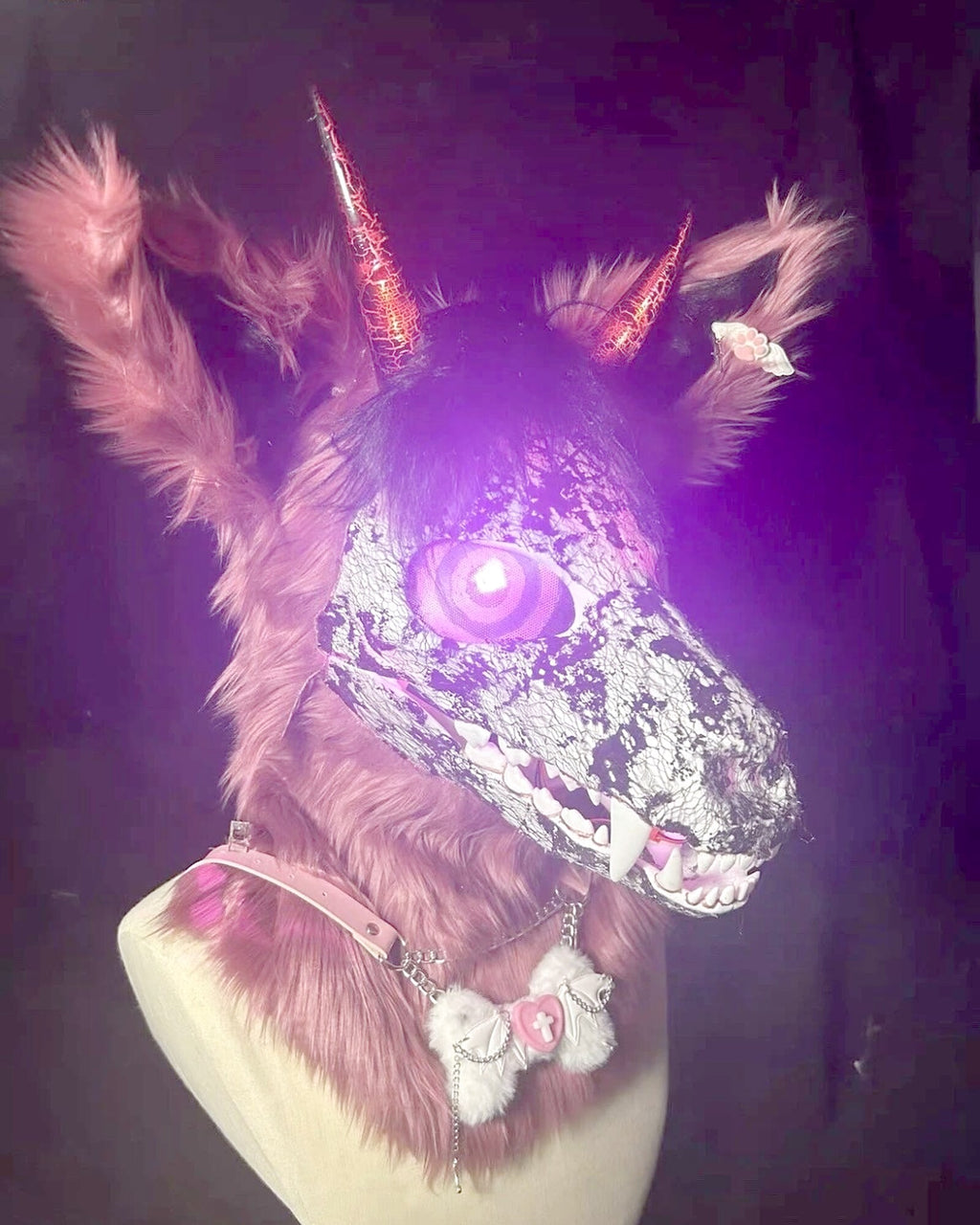 Realistic Gothic Demon Dog Fursuit Head - Magnetic Horns product photo 3