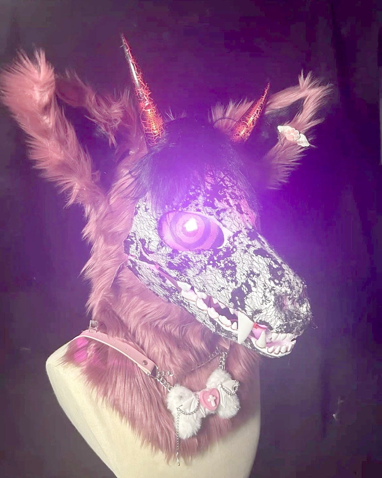 Realistic Gothic Demon Dog Fursuit Head - Magnetic Horns product photo 3