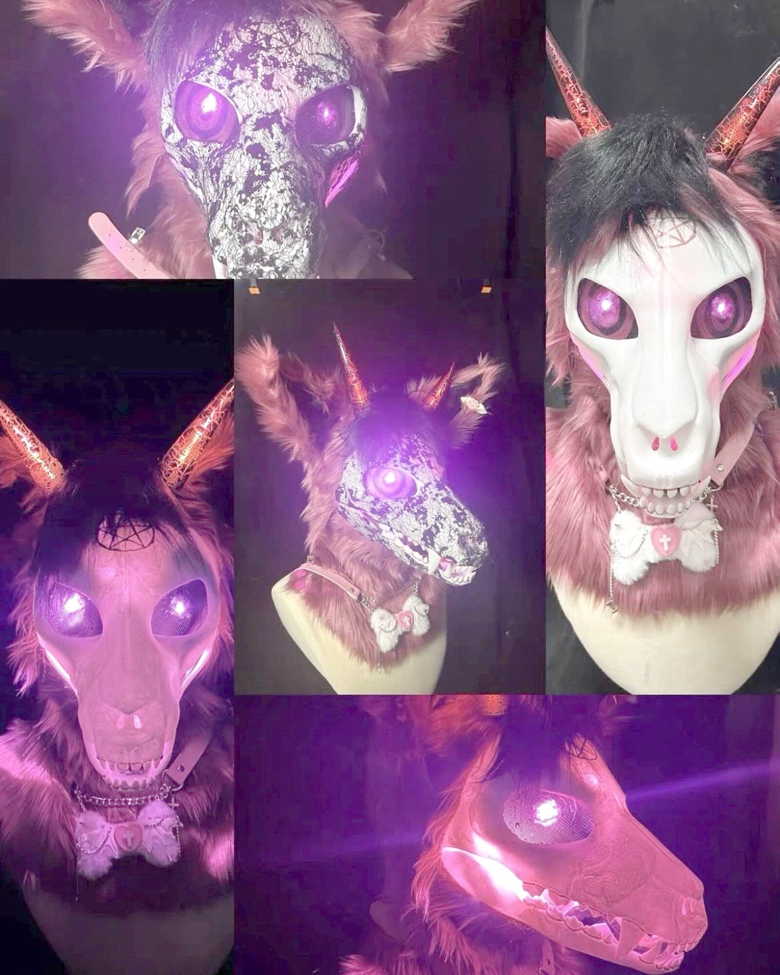 Realistic Gothic Demon Dog Fursuit Head - Magnetic Horns product photo 4