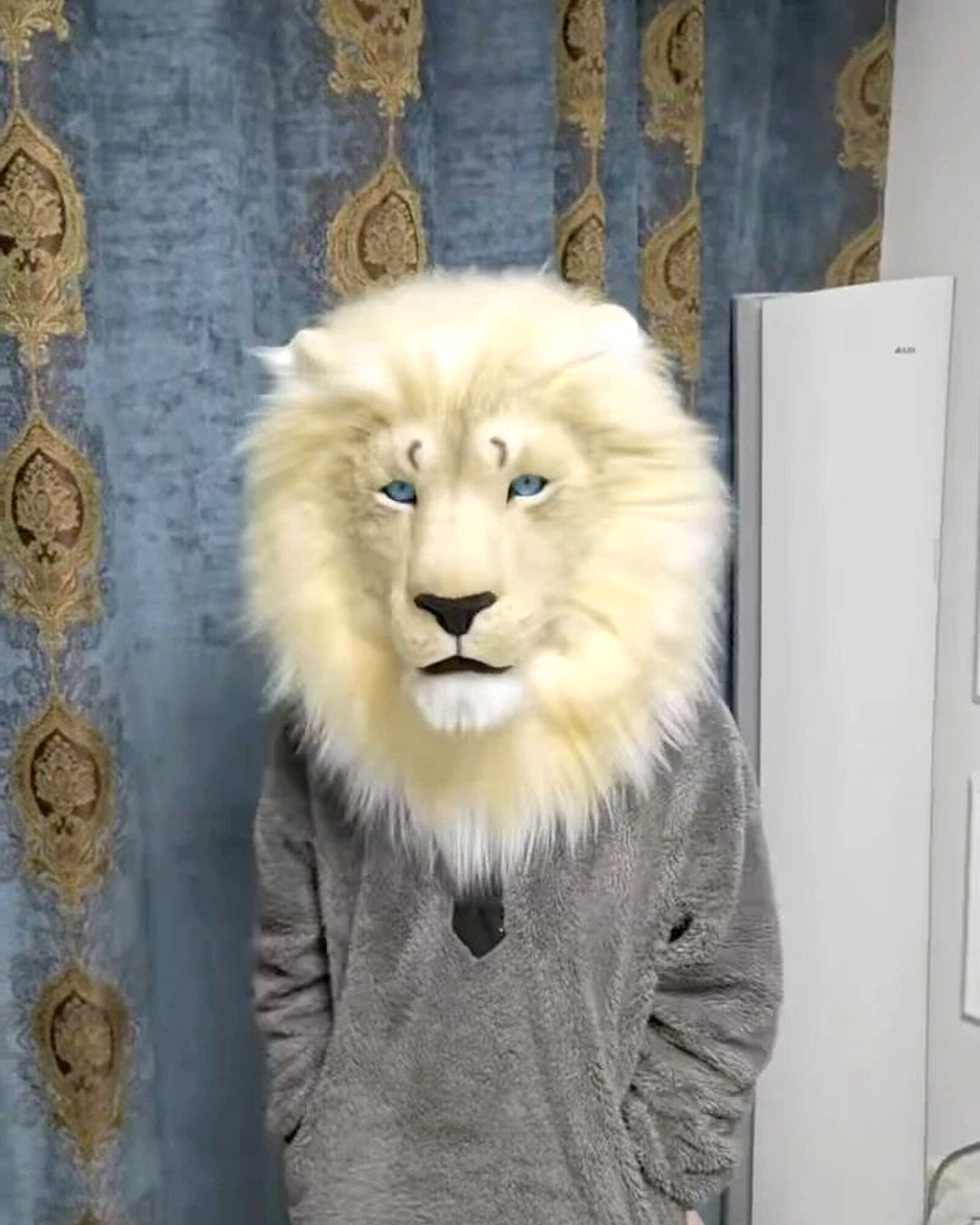 Realistic White Lion Fursuit Head - Handmade Furry Mask product photo 2