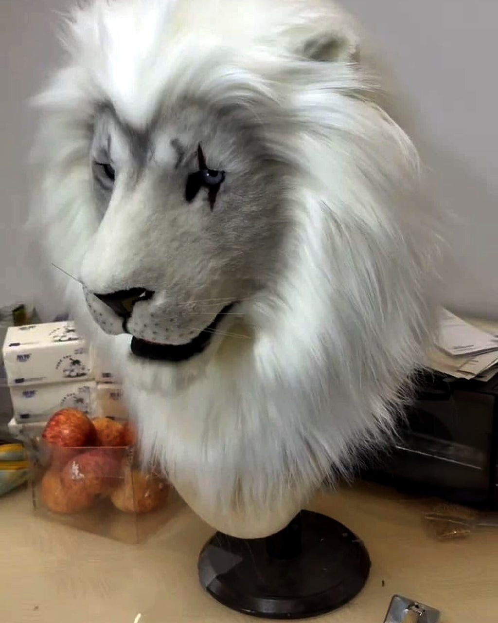 Realistic Snow Lion Fursuit Head - White Lion Animal Mask product photo 2