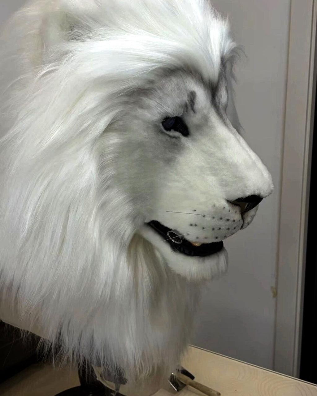 Realistic Snow Lion Fursuit Head - White Lion Animal Mask product photo 3