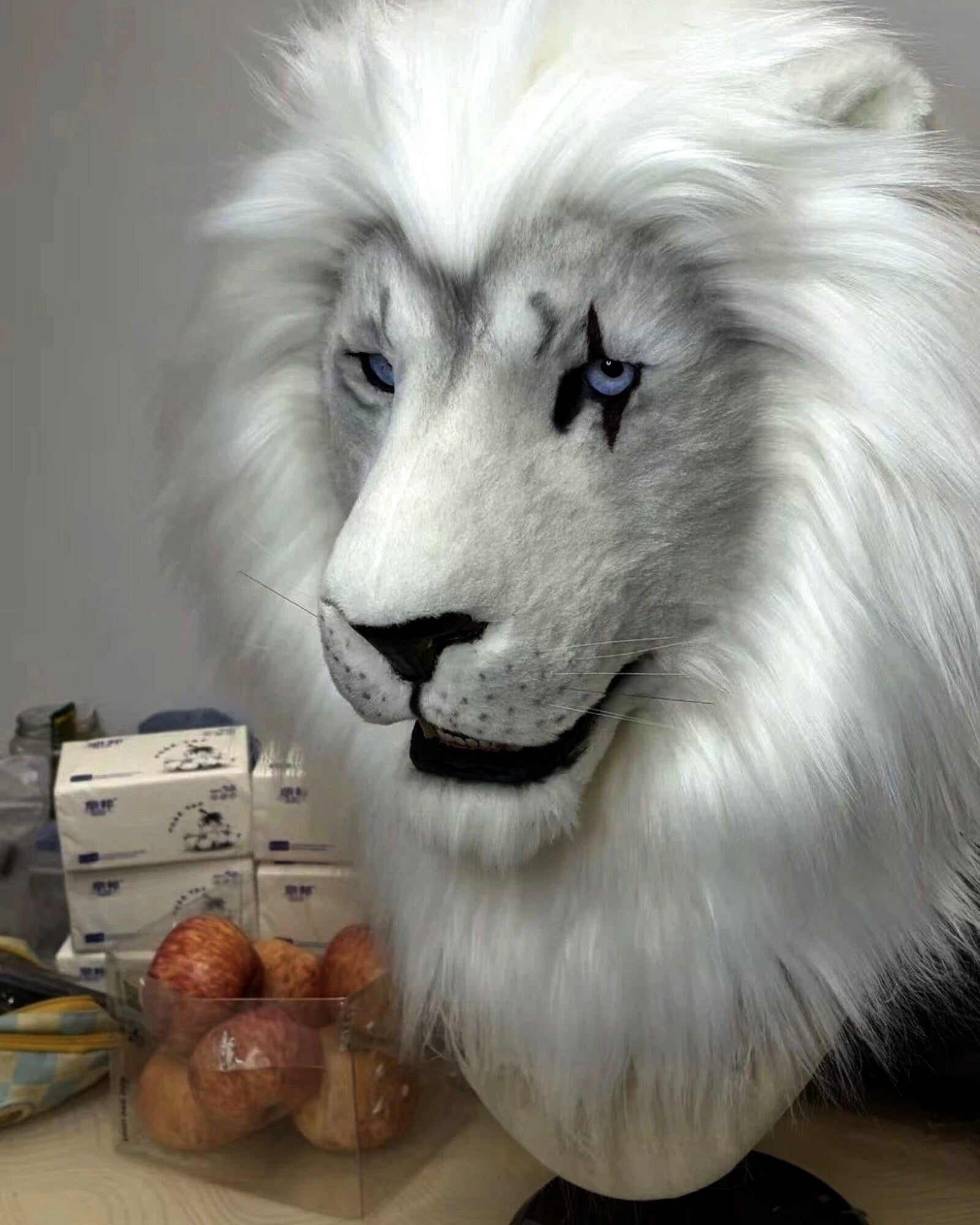 Realistic Snow Lion Fursuit Head - White Lion Animal Mask product photo 4