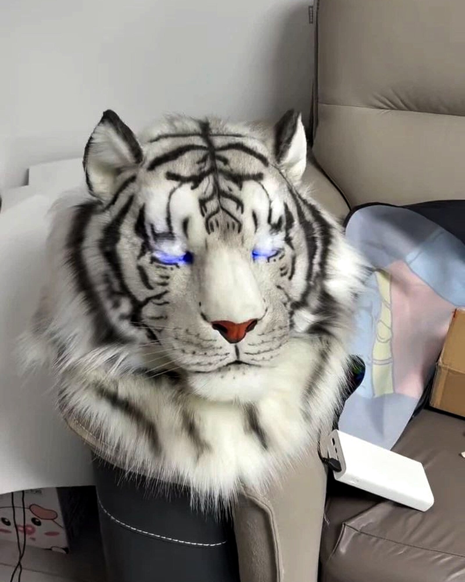 Realistic White Tiger Fursuit Head - Animatronic Eyes product photo 2