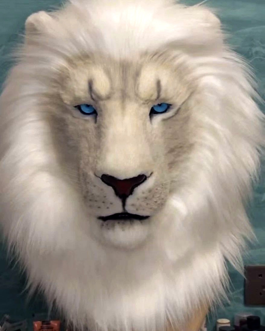 Realistic White Lion Fursuit Head - Animatronic Eyes product photo 1