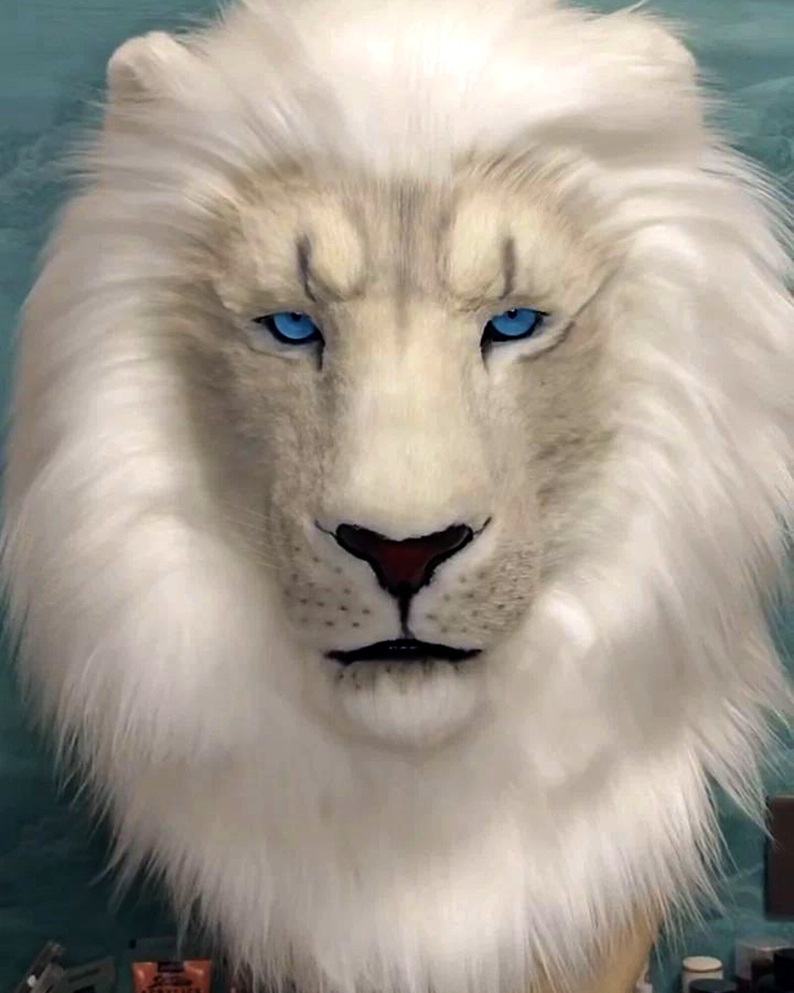 Realistic White Lion Fursuit Head - Animatronic Eyes product photo 2