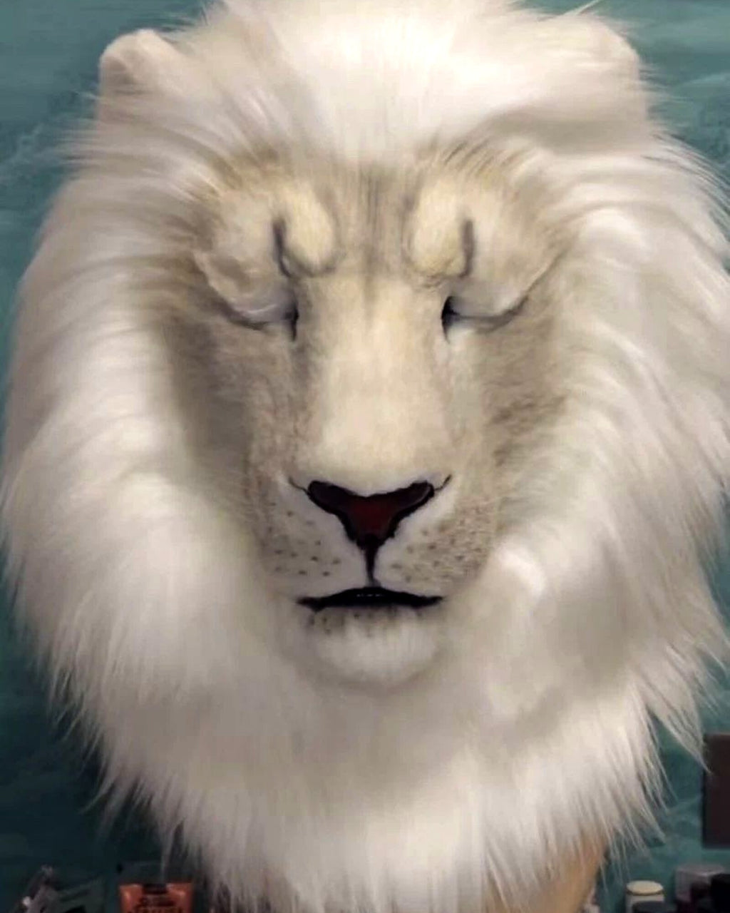 Realistic White Lion Fursuit Head - Animatronic Eyes product photo 3