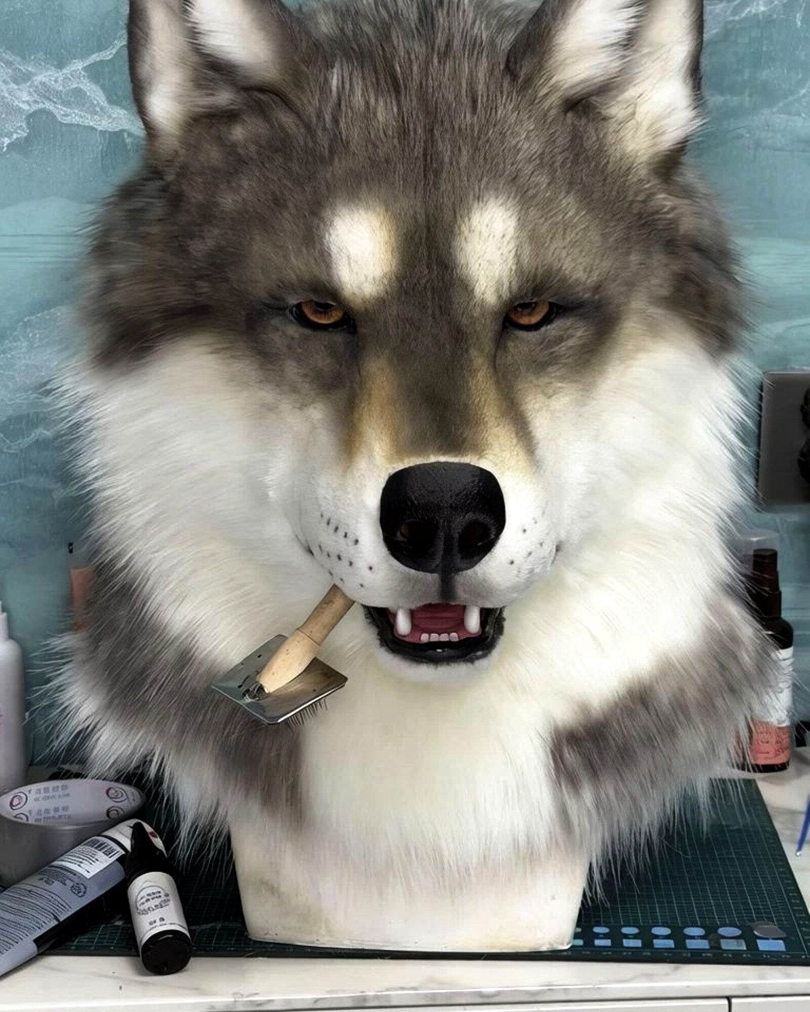 Realistic Wolf Fursuit Head - Moving Jaw - Lined Interior product photo 1