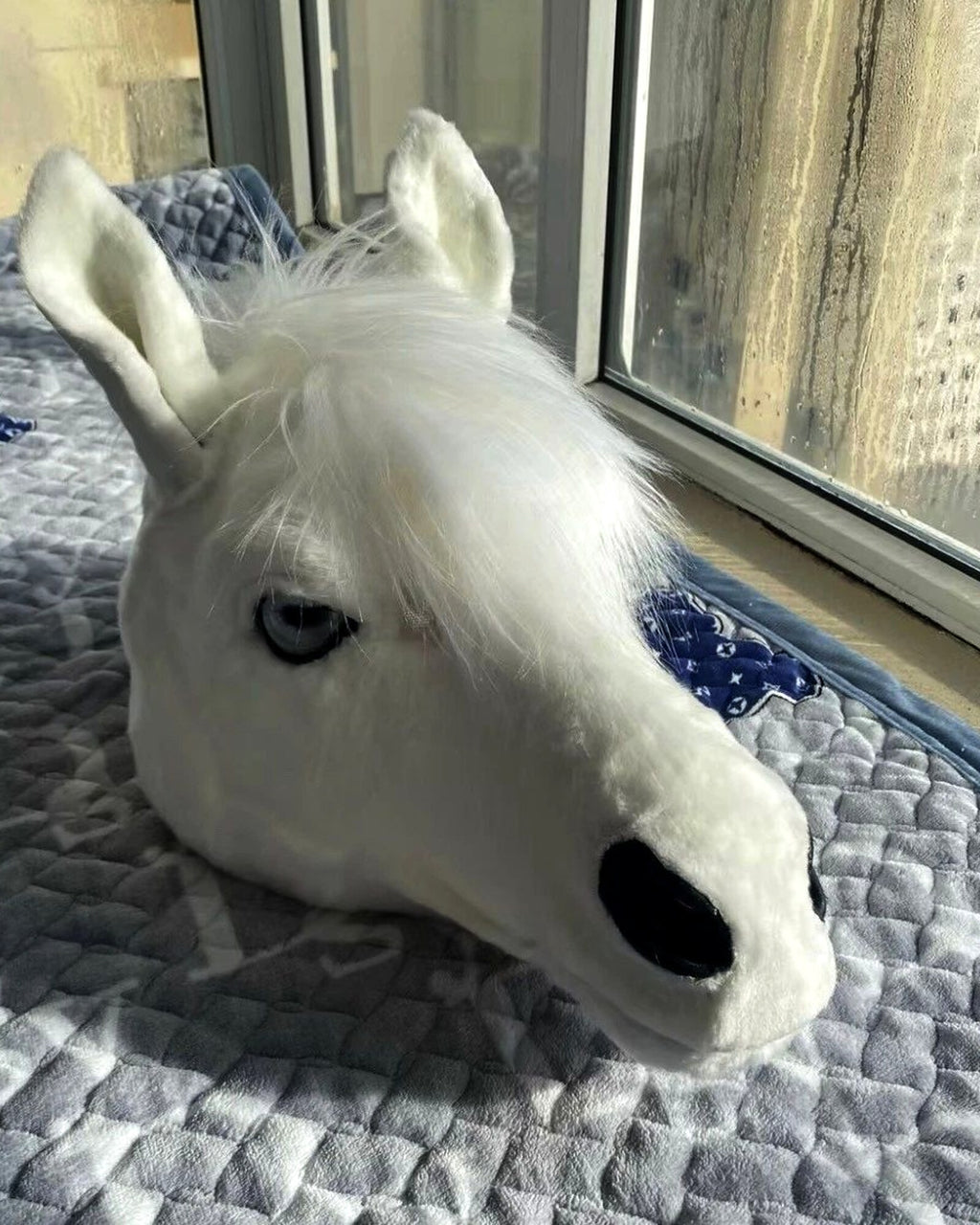 Realistic White Horse Fursuit Head - Handmade Animal Mask product photo 3