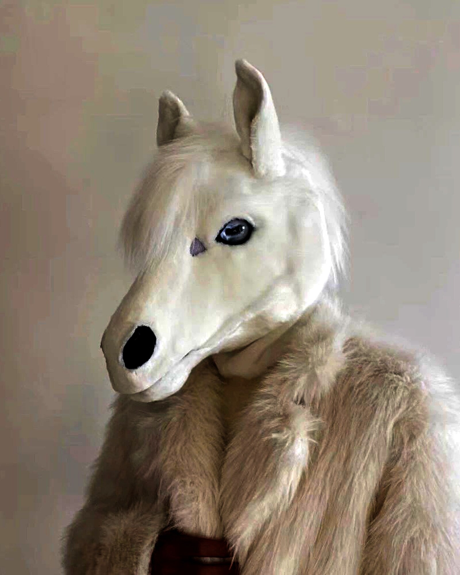 Realistic White Horse Fursuit Head - Handmade Animal Mask product photo 4