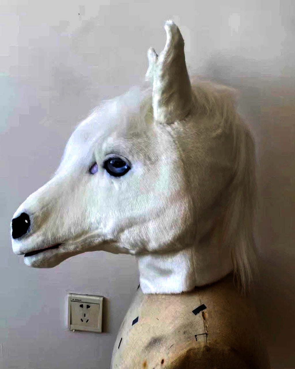 Realistic White Horse Fursuit Head - Handmade Animal Mask product photo 5
