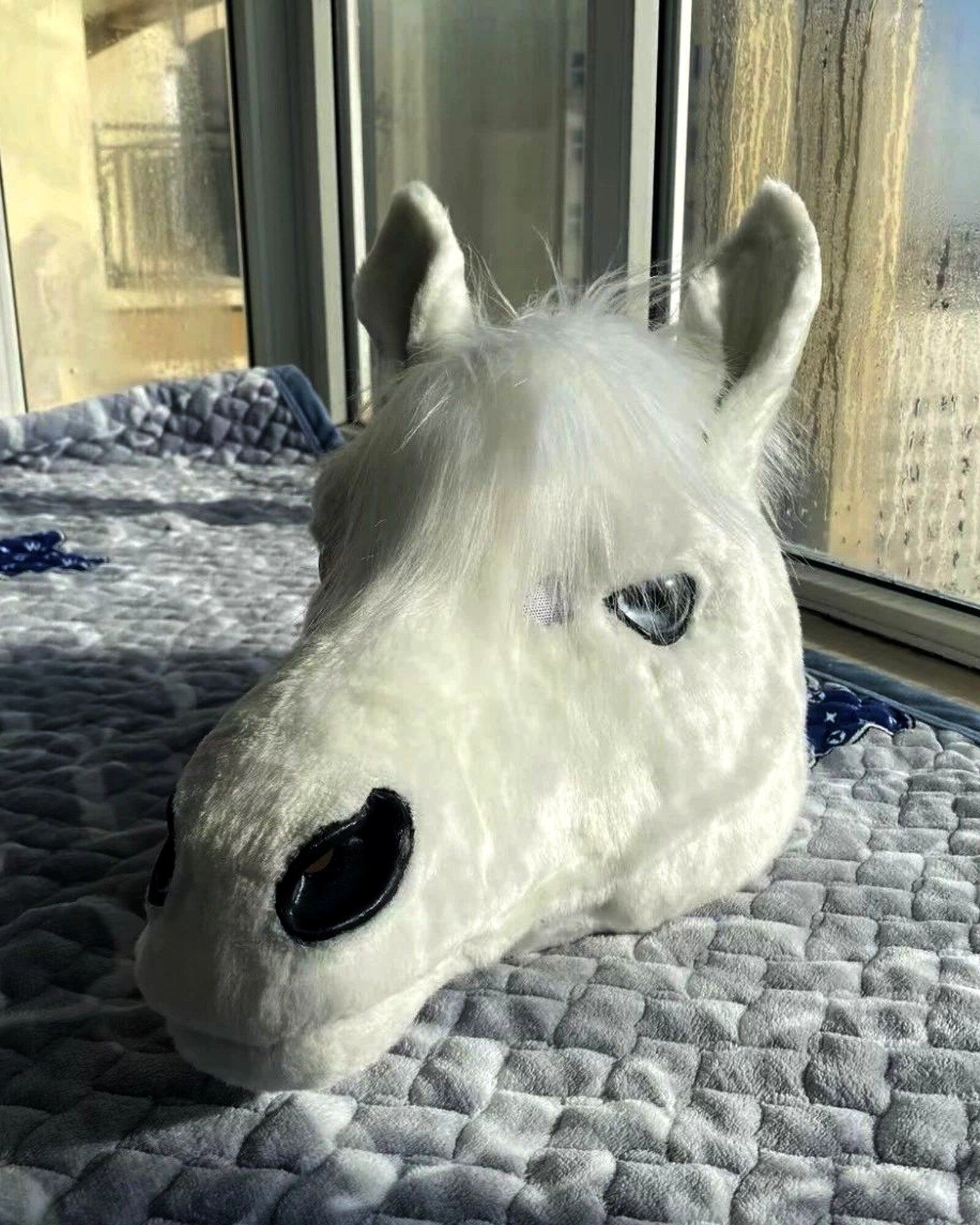 Realistic White Horse Fursuit Head - Handmade Animal Mask product photo 6