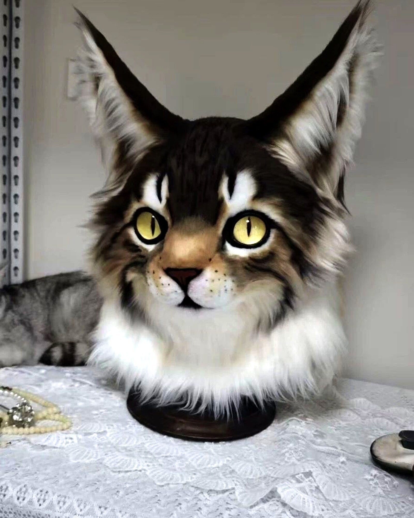 Realistic Maine Coon Cat Fursuit Head - Moving Jaw product photo 1