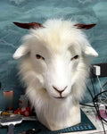 Realistic White Goat Fursuit Head - Moving Jaw - Detachable Horns product photo 1
