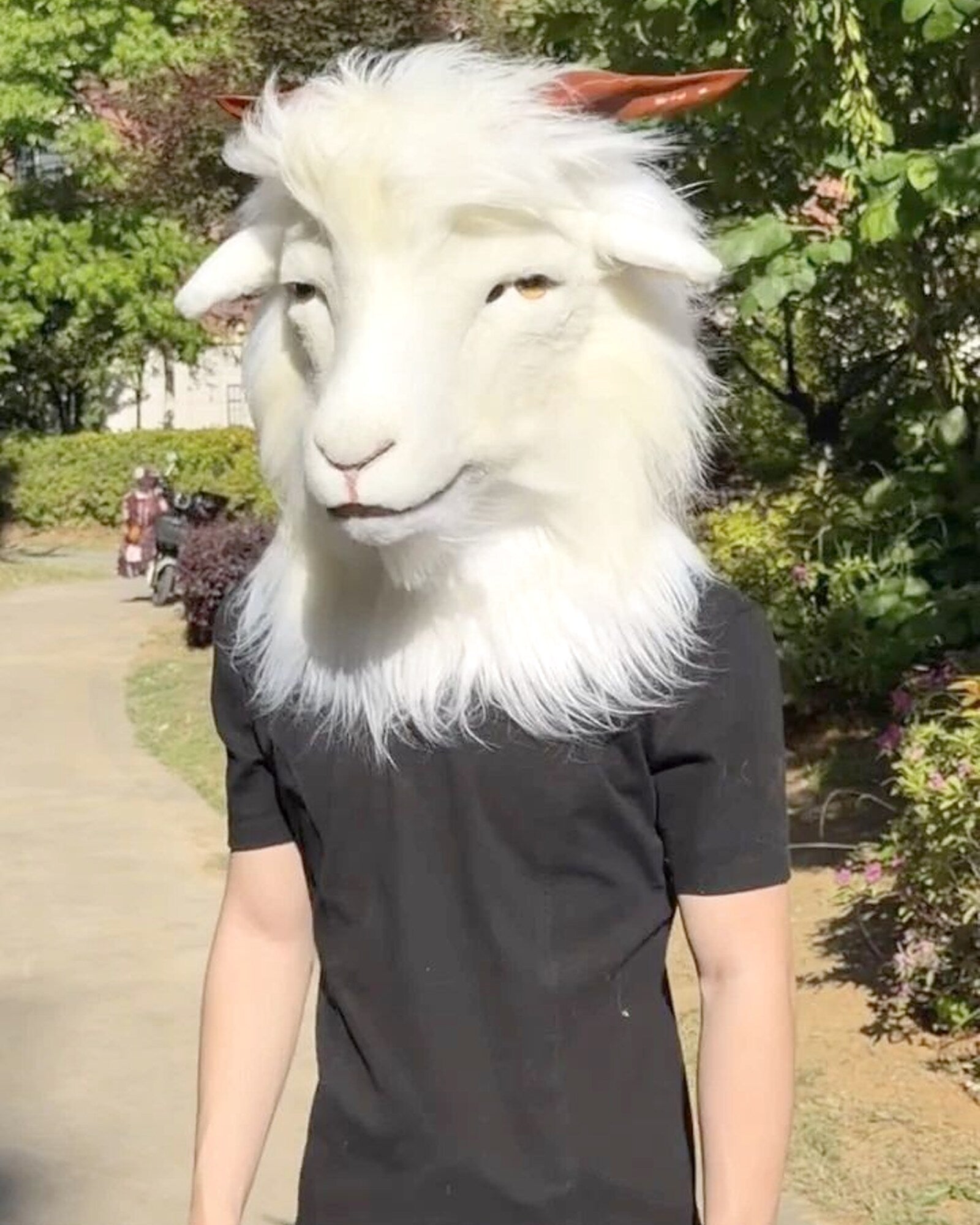 Realistic White Goat Fursuit Head - Moving Jaw - Detachable Horns product photo 2
