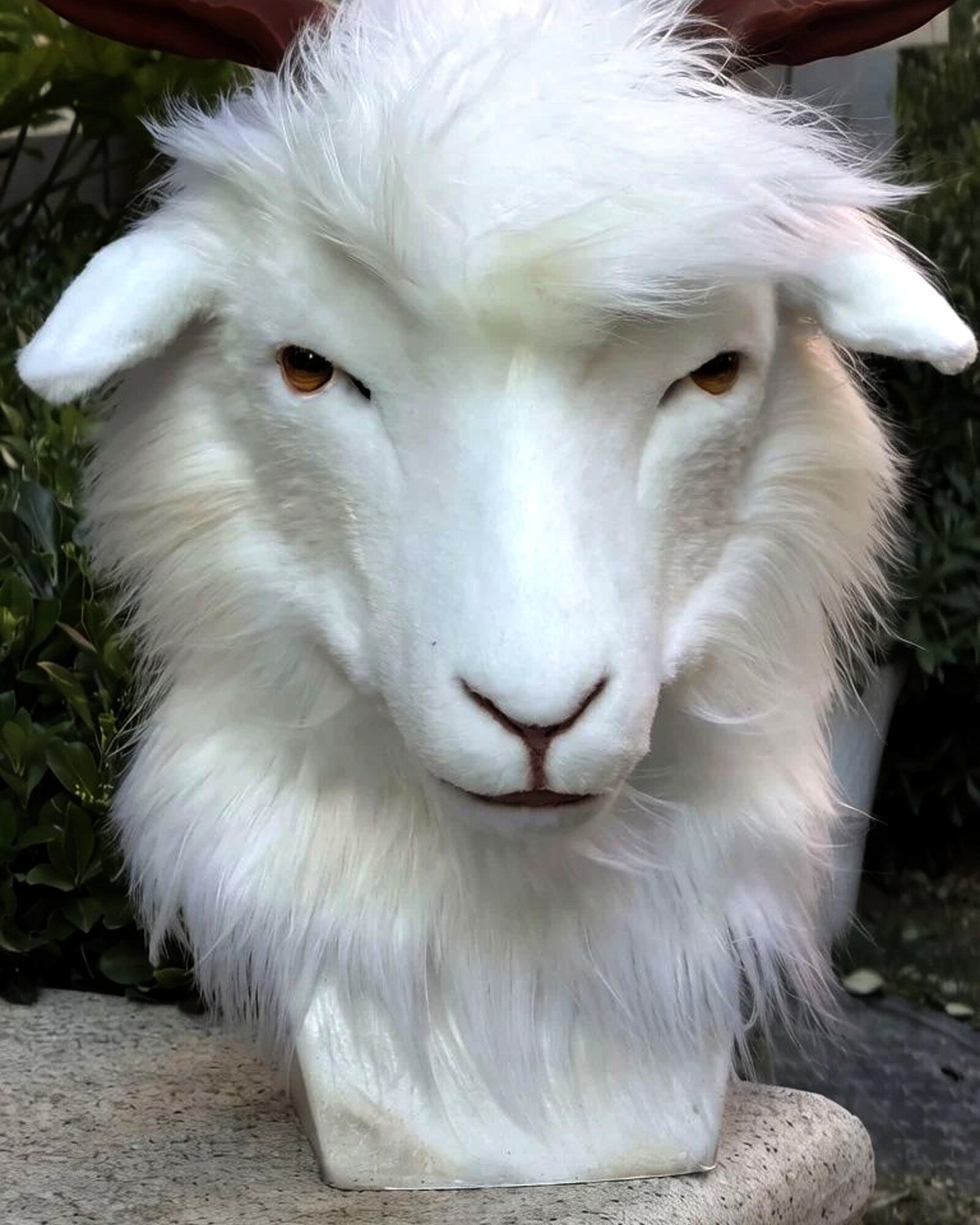 Realistic White Goat Fursuit Head - Moving Jaw - Detachable Horns product photo 3