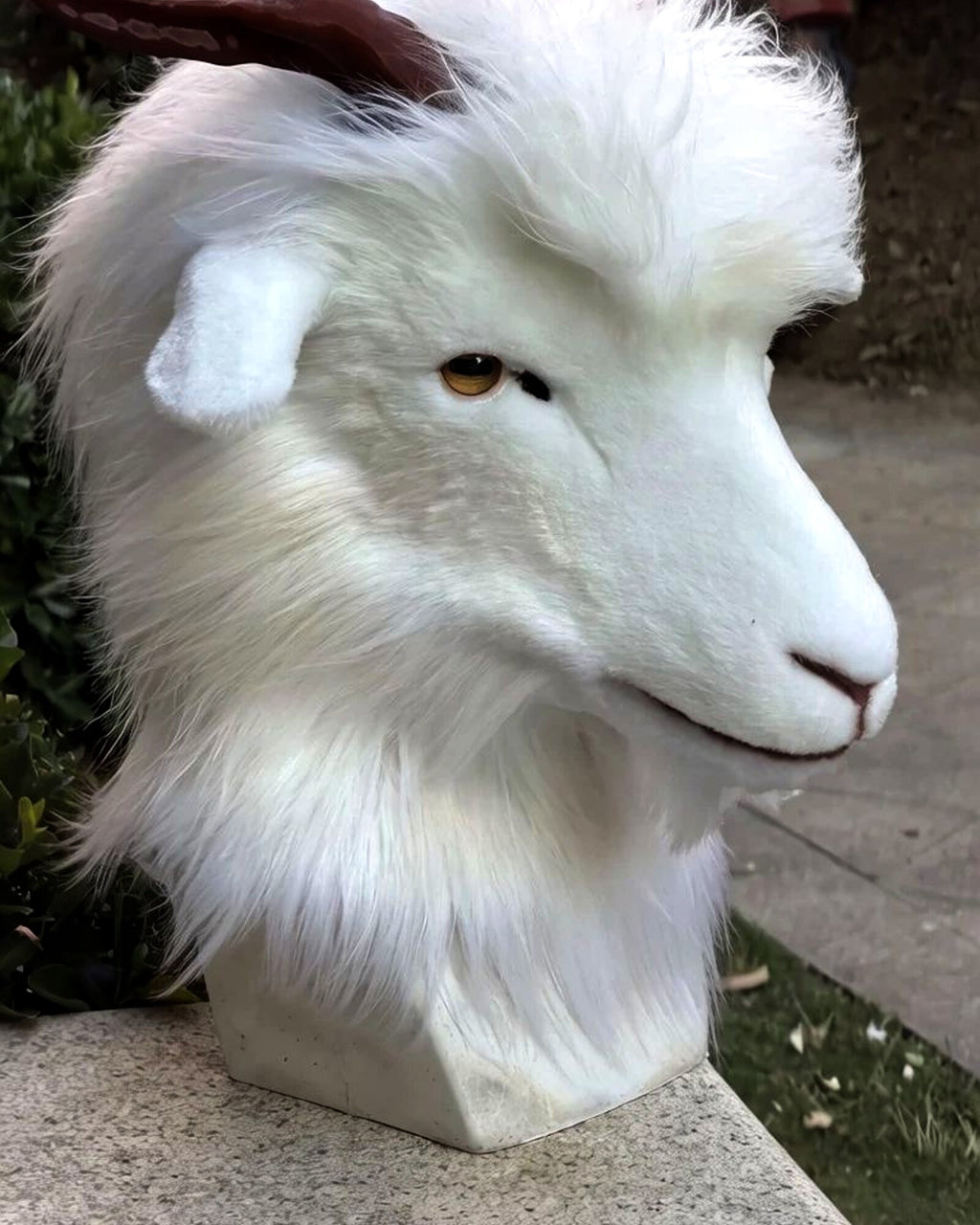 Realistic White Goat Fursuit Head - Moving Jaw - Detachable Horns product photo 4