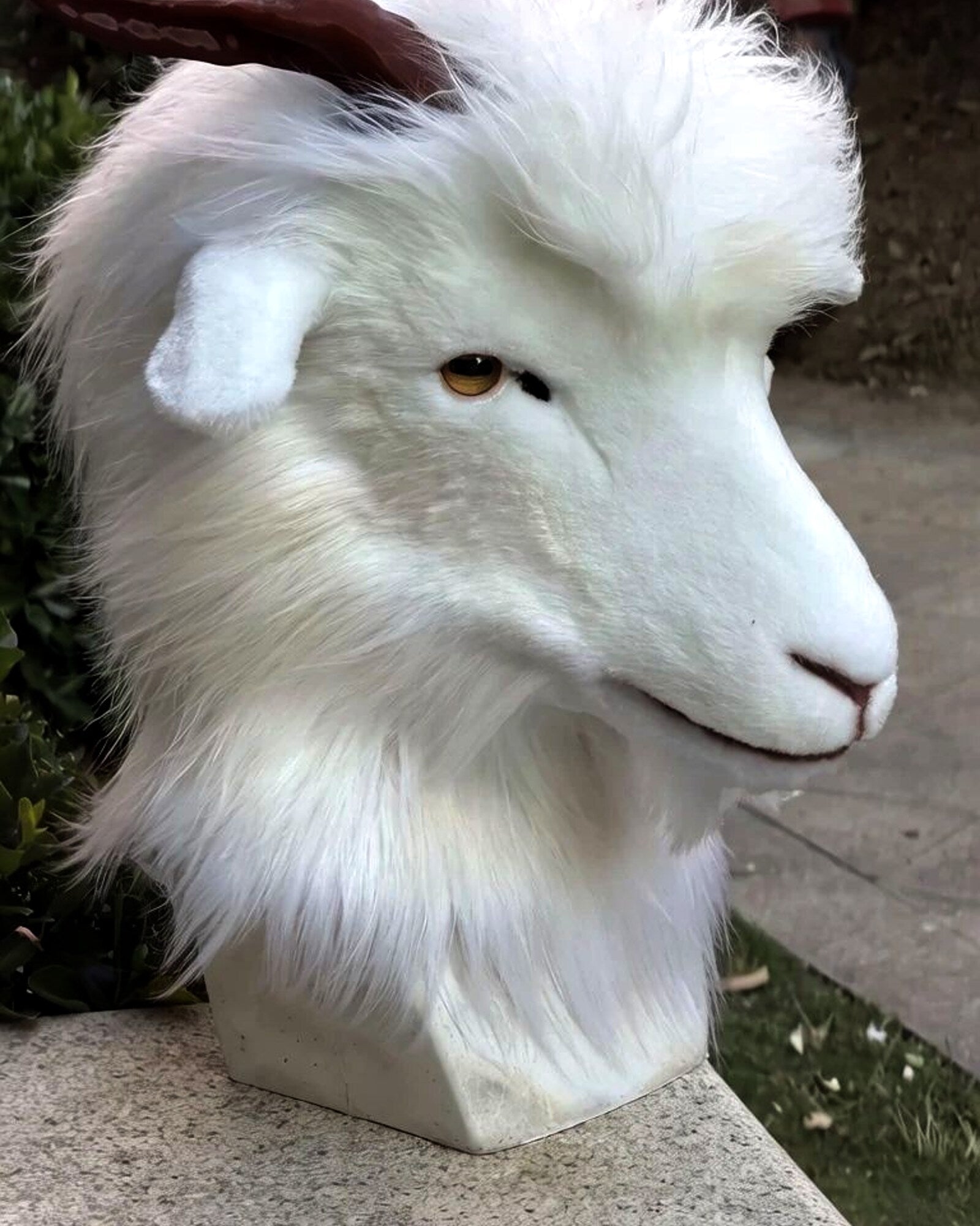 Realistic White Goat Fursuit Head - Moving Jaw - Detachable Horns product photo 4
