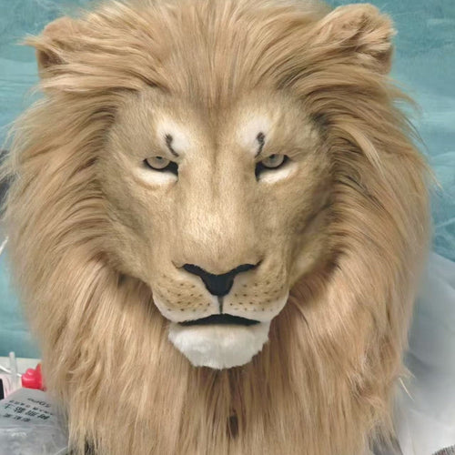 Realistic Lion Fursuit Head Moving Mouth Full Fur Mane Halloween Cosplay