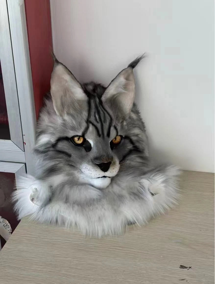 Realistic Maine Coon Cat Fursuit Head - Moving Jaw